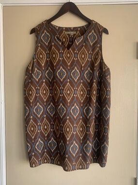 Naturals d&co. Brown Geometric Linen Flax Blend Tunic Top 1X Nature Hippie Boho